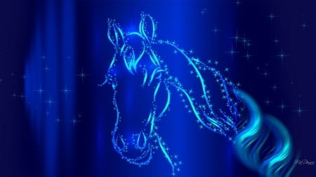 Star Shine Horse - horse, lights, stars, abstract, blue