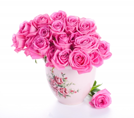 â™¥Pink Rosesâ™¥ - roses, pink, bouquet, flowers, vase