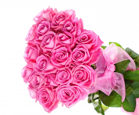 â™¥Pink Rosesâ™¥ - fresh, bow, roses, pink, beautiful, romance, bouquet, flowers