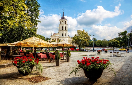 Vilnius, Lithuania - flowers, trees, city, place, church, baltic, restaurant