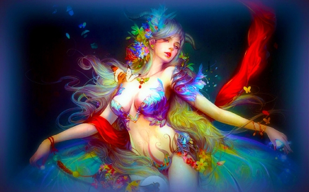 Pretty - woman, art, girl, beautiful, digital, wallpaper, fantasy, colourful