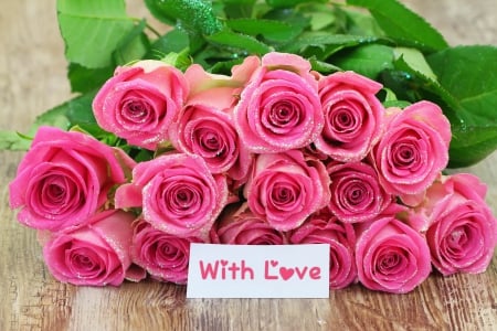 â™¥With Loveâ™¥ - love, roses, pink, romance, flowers, bouquet