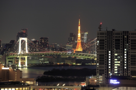 Odaiba Night - scenery, tokyo, island, city, night, japan, odaiba, bridge, japanese