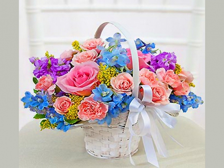 A basket of smiles - colors, basket, flowers, spring