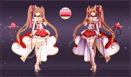 ~Madeline~ - pretty, anime, cat tail, artwork, dress, bows, long hair, omocha san, cat ears, ponytails, Madeline, ribbons