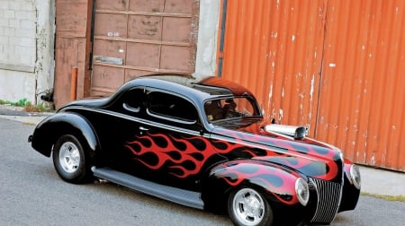 1939-Ford-Deluxe-Coupe - red flames, 1939, ford, black