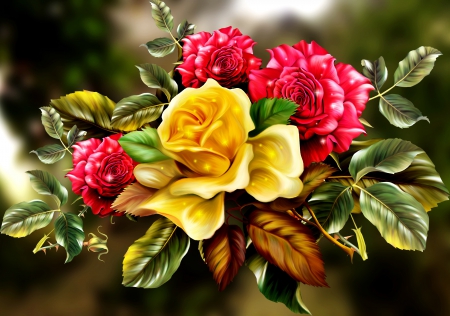 Roses background - background, pretty, roses, beautiful, photoshop, leaves, flowers, lovely