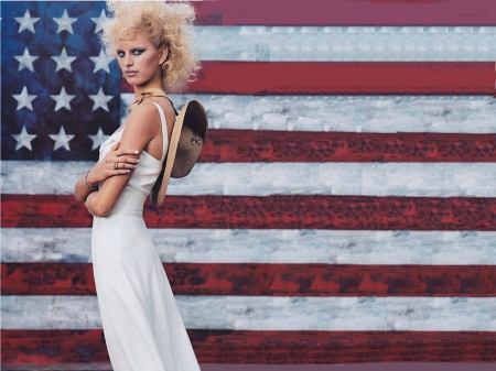 Rustic American Cowgirl - fun, female, fashion, hats, Veterans, American Flag, cowgirls, style, vogue, magazines, famous, women, models, girls, Memorial Day, blondes, westerns