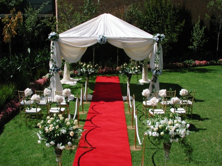 Outdoor Wedding Inspiration - flowers, carpet, decoration, gazebo, lawn