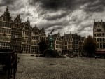 storm clouds over city square in antwerp belgium hdr