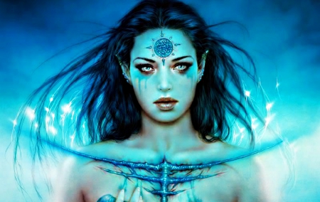 Luis Royo art - tattoo, woman, art, girl luis royo, blue, fantasy