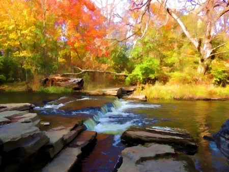 Smallfalls - waterfalls, autumn, trees, river