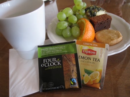 Tea Time - table, tea, plate, fruit, cakes, cup