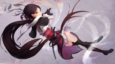 Beauty Pixiv Samurai - beauty, bg, girl, warrior, colours, wall, samurai girl, anime, sword, pixiv fantasia, new