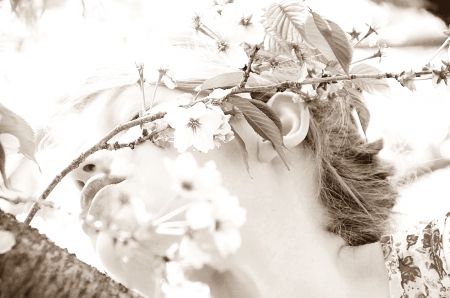 the spring is coming ... - flowers, season, photography, girl, sepia, spring