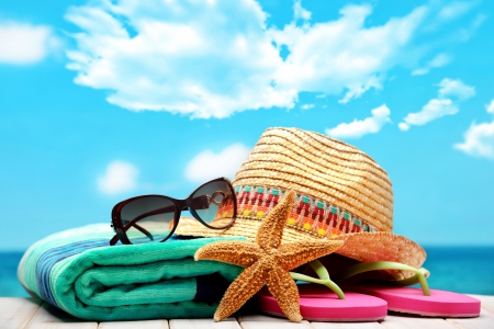 ♥Vacation Time♥ - hat, accessories, summer, vacation, beach, glasse, towel, starfish, sun