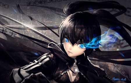 Black Rock Shooter - anime, anime girl, female, girl, long hair, black rock shooter, black, hd, black hair, blue eyes