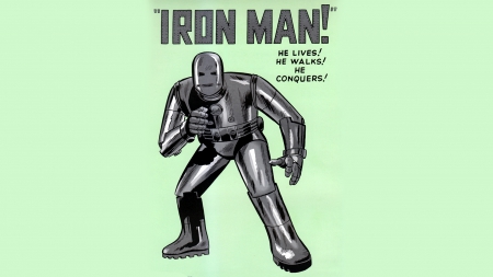 Iron Man - Mark I - armored suit, illustration, mark i, typography, marvel comics, iron man