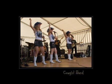 Cowgirl Band - girls, famous, women, fun, instruments, female, stage, music, cowgirls, boots, hats, country, western