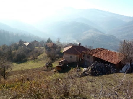 Houses - houses, photo, photography, nature, mist, mountain, bulgaria