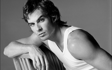 Ian Somerhalder - vampire diaries, black, actor, white, Ian Somerhalder, man