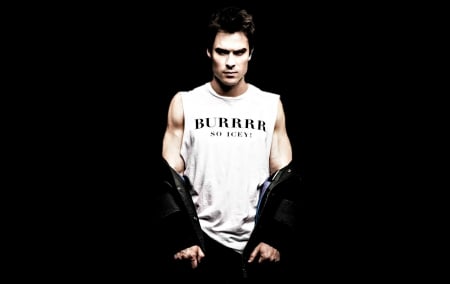 Ian Somerhalder - white, word, ian somerhalder, man, actor, damon, vampire diaries, black