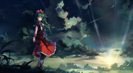 ❀~Cherish~❀ - Cute, Sweet, Red Clothes, Scenic, Beautiful, Green Hair, Lovely, Anime, Girl, Hina, Game, Wonderful, Touhou, Adorable, Landscape, Red Ribbon