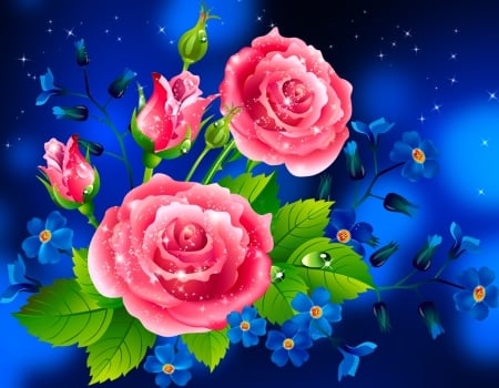 Spring flowers background - pretty, roses, buds, spring, leaves, flowers, scent, nice, beautiful, photoshop, fragrance, lovely, freshness, petals, colorful, leavew, background