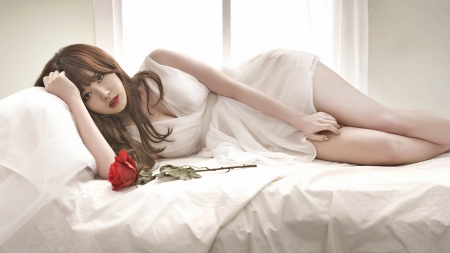 ♥awaiting♥ - bed, white, red, girl, rose, wallpaper