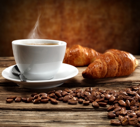 ♥Coffee♥ - beans, coffee, hot, breakfast, croissant, cup