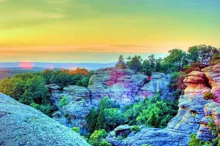 Camel Rock - sky, landscape, clouds, trees, sunset, hdr