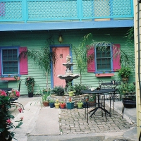 Courtyard of a home on the bayou