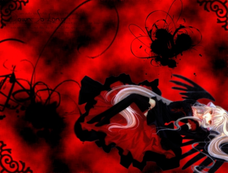 Fallen Chobit Angel - freya, wings, fallen angel, black, chobits, winged, dark, red, anime