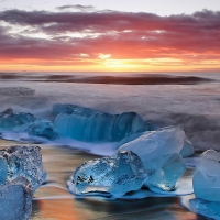 ice cubes on a beach