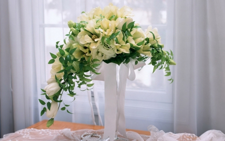 Beautiful flowers - flowers, window, curtain, vase