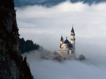 Castle in the Clouds - clouds, mountain top, castle, medieval