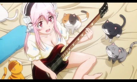 Nico Chan - beauty, nice, female, hot, guitar, anime girl, pretty, anime, super sonico, sonico, sexy, cat, girl, kitty, long hair, pink hair, lovely, beautiful, sweet