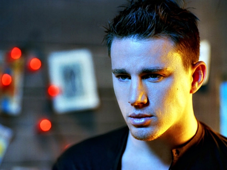 Channing Tatum - face, red, lights, black, actor, channing tatum, man