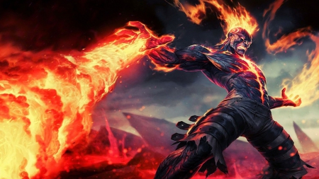 fire - flame, fire, man, red