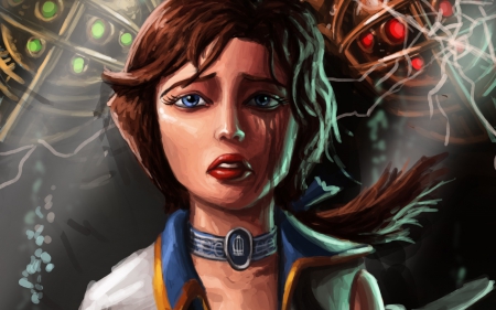 Elizabeth - tears, game, blue, pendant, girl, cry, fantasy, redhead, sad, elizabeth, woman, bioshock infinite, art