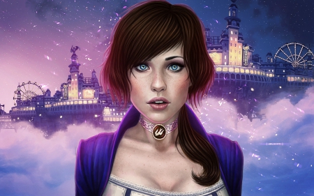 Elizabeth - purple, pink, game, girl, blue, bioshock infinite, fantasy, pendant, elizabeth, woman