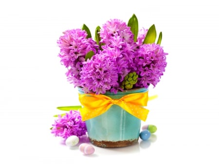 HAPPY EASTER - easter holiday, flowers, background, hyacinth