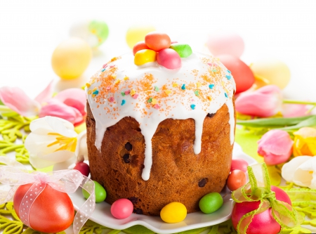 ♥Happy Easter♥ - eggs, flowers, easter, tulips, holiday, decoration, cake, happy