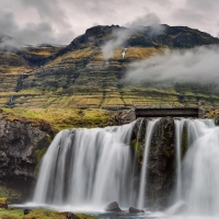 waterfall at magical kirkjufell mountain iceland