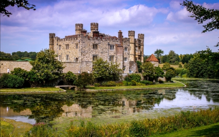 Leeds Castle, England - england, moat, landscape, castle