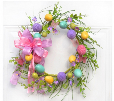 pastel egg wreath - pastell eggs, abstract, easter, wreath, still life