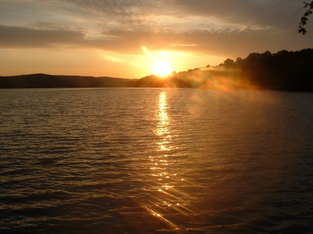 Sunrise - lakes, forest, rainbow, water, light, sun, sunrise, glitter