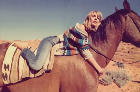 young cowgirl - sky, desert, horse, cowgirl