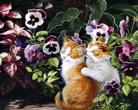 Springtime Kitten - flowers, kitties, blossoms, artwork