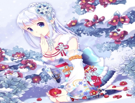 Yuki - girl, snow, yuki, long hair, winter, kimono, orginal